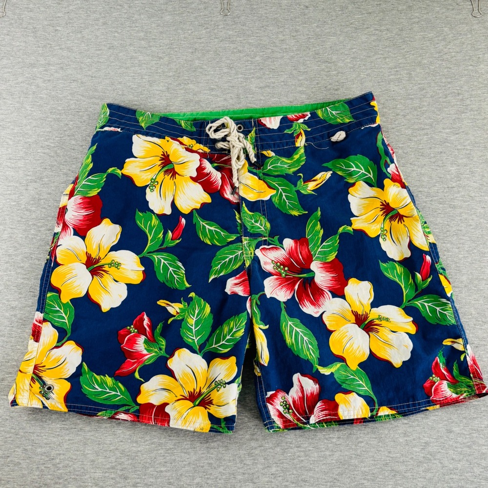 Vintage 90s Polo Ralph Lauren Hibiscus Floral Swim Trunks Board Shorts Size 32